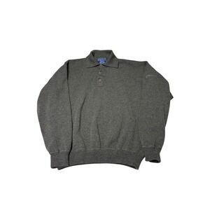 Faconnable Mens Medium 100% Merino Wool Long Sleeve Polo Sweater Charcoal Grey